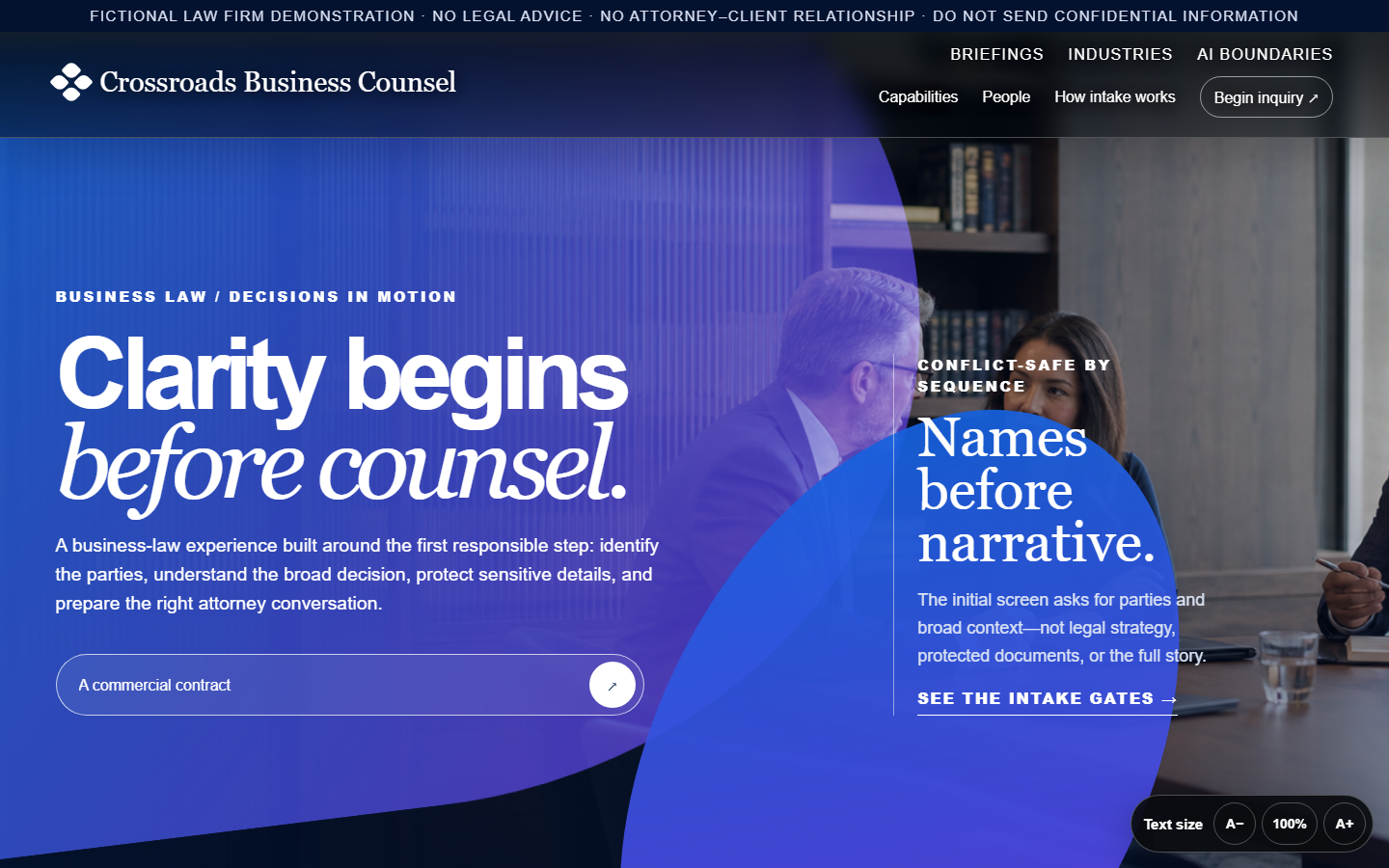 Crossroads Business Counsel website homepage